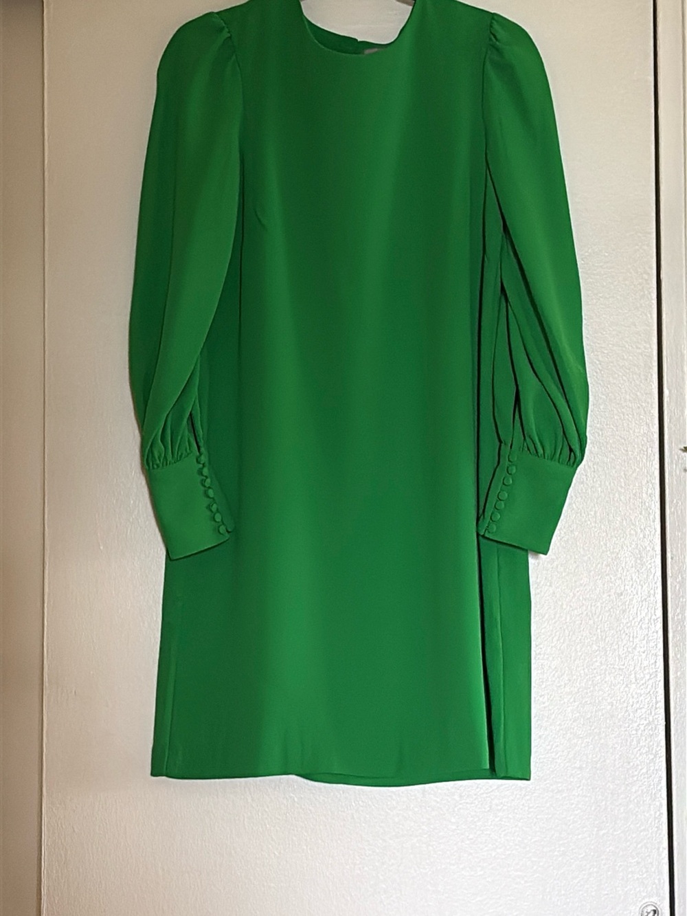 H&M Kelly Green Puff Sleeve Mini Dress Button Cuff Shift Size 8